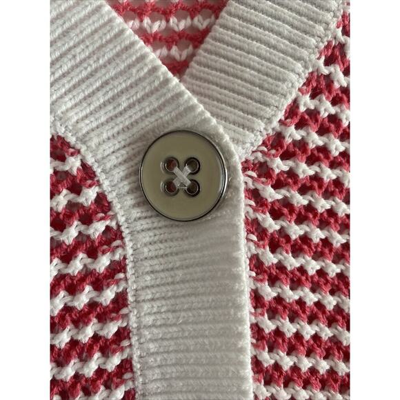 Spring And Mercer Women's XL Pink White‎ Knit Sweater Single Button Cardi - Picture 3 of 7
